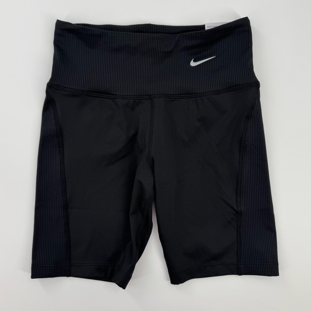 Nike Women's Tight Fit Mid Rise Ribbed Panel Biker Shorts Black Size XS NWT